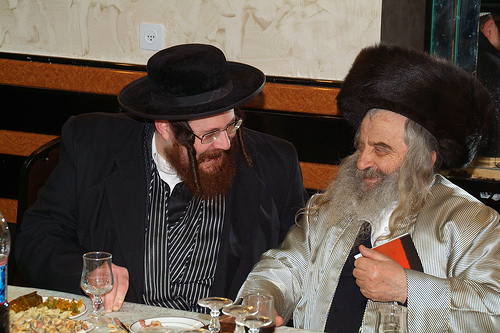 Rabbi Leibush on left seen with Kosevor Rabbi of Israel