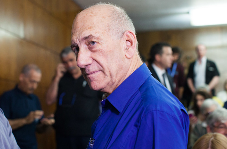 FILE - Former Israeli Prime Minister Ehud Olmert seen at the District Court in Tel Aviv where he was sentenced to six years in prison on May 13, 2014. (Yotam Ronen/Flash90)