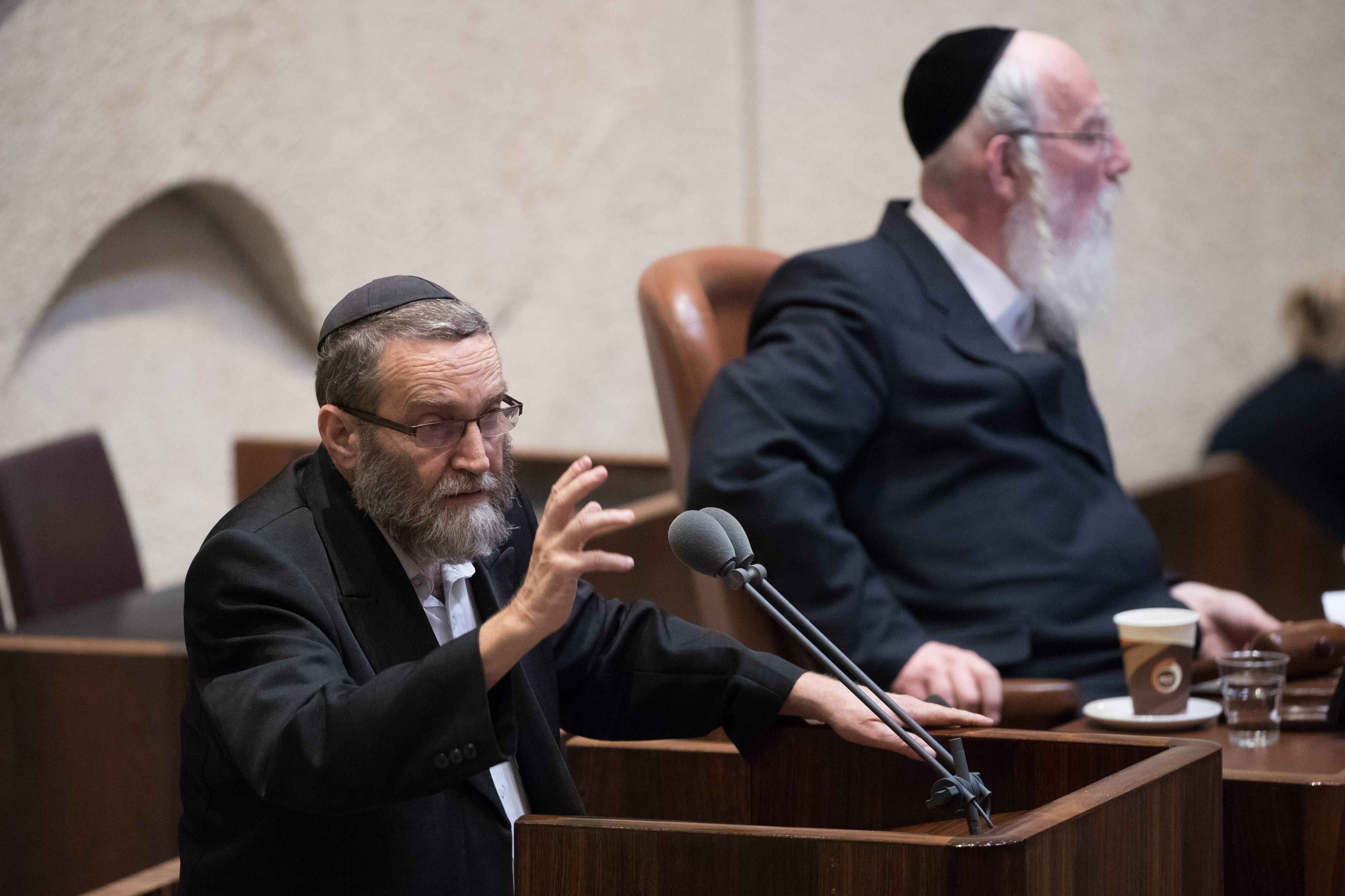 FILE - MK Moshe Gafni speaks during a plenum session at the Israeli parliament in Jerusalem on May 23, 2018. Photo by Yonatan Sindel/Flash90
