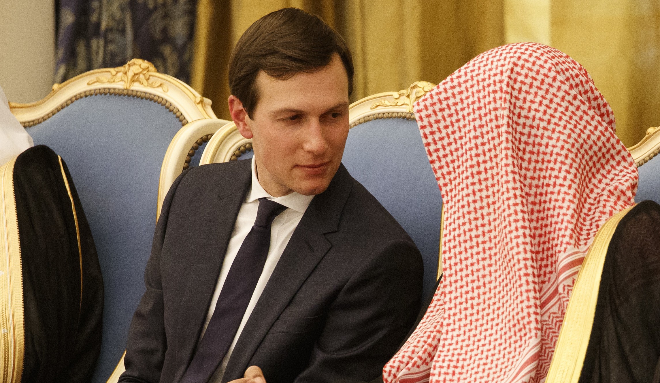 FILE - White House senior adviser Jared Kushner, left, participate in a ceremony to present President Donald Trump The Collar of Abdulaziz Al Saud Medal at the Royal Court Palace, Saturday, May 20, 2017, in Riyadh.</body></html>