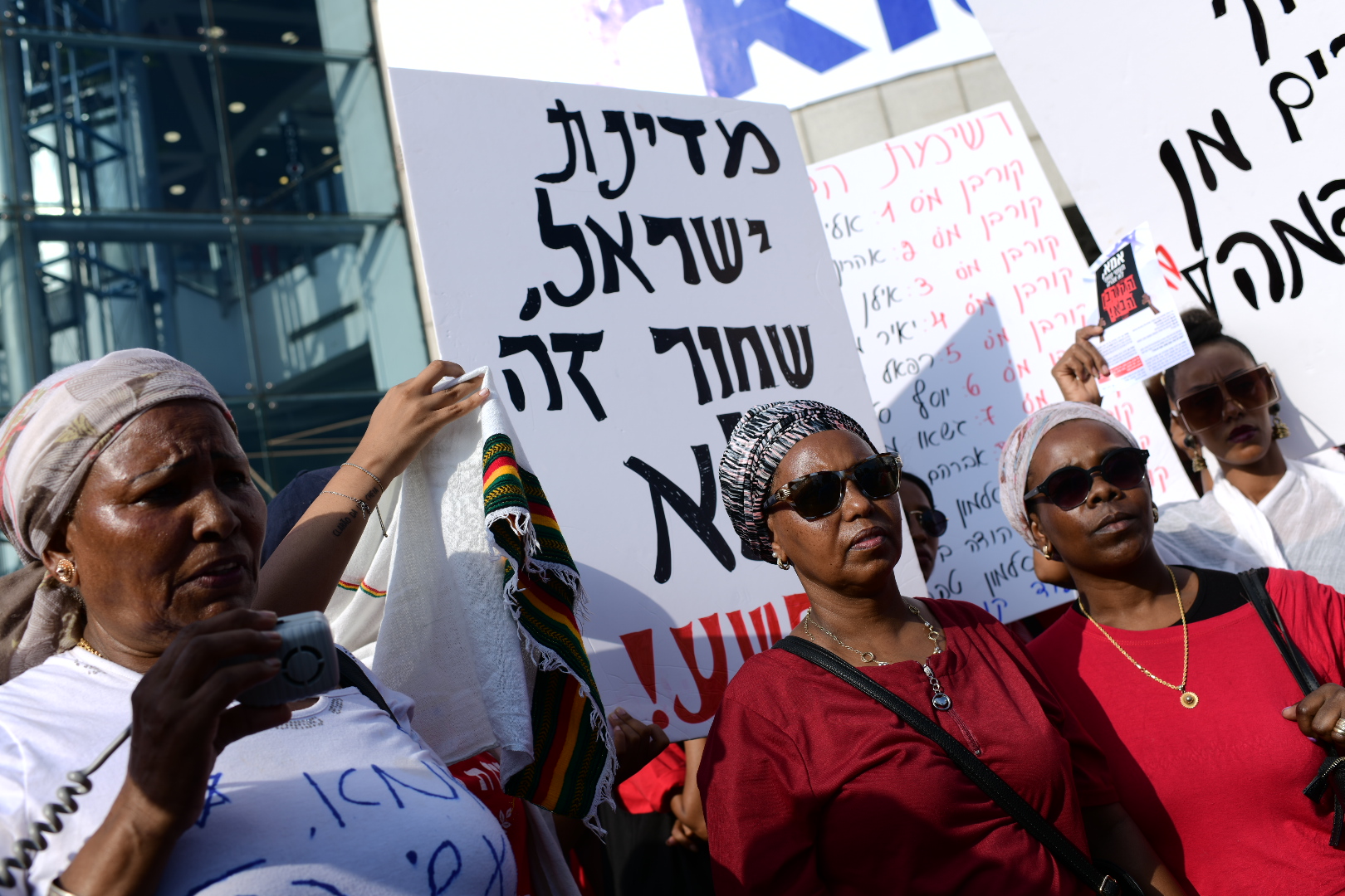 Ethiopians and supporters take part in a protest against police violence and discrimination following the death of 19-year-old Ethiopian, Solomon Tekah who was shot and killed few days ago in Kiryat Haim by an off-duty police officer, in Tel Aviv, July 8, 2019. Photo by Tomer Neuberg/Flash90
