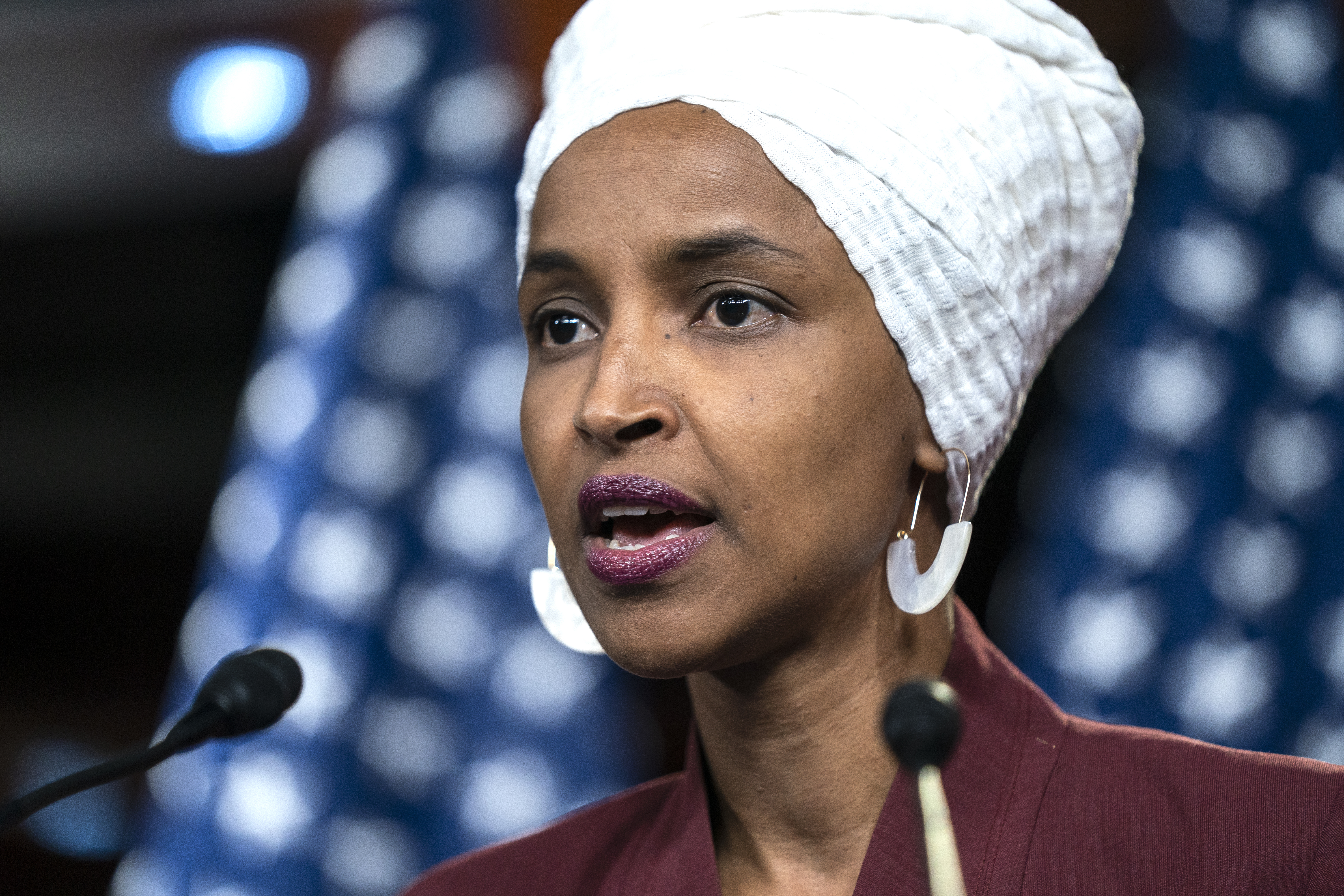 Democratic Representative Ilhan Omar speaks about President Trump's Twitter attacks against her in the US Capitol in Washington, DC, USA, 15 July 2019. EPA