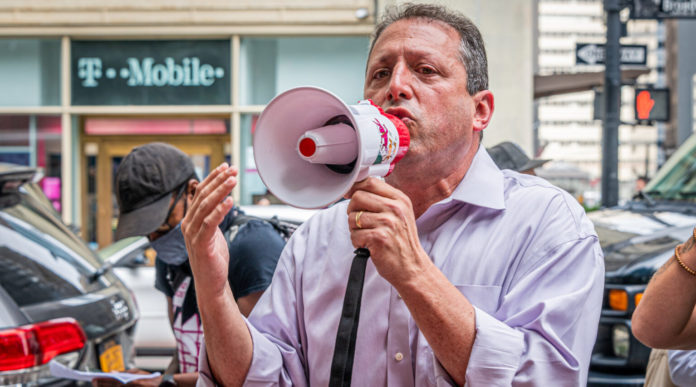 Brad Lander, the incoming New York City comptroller, pictured at a rally in Manhattan in July 2021. (Erik McGregor/LightRocket via Getty Images)