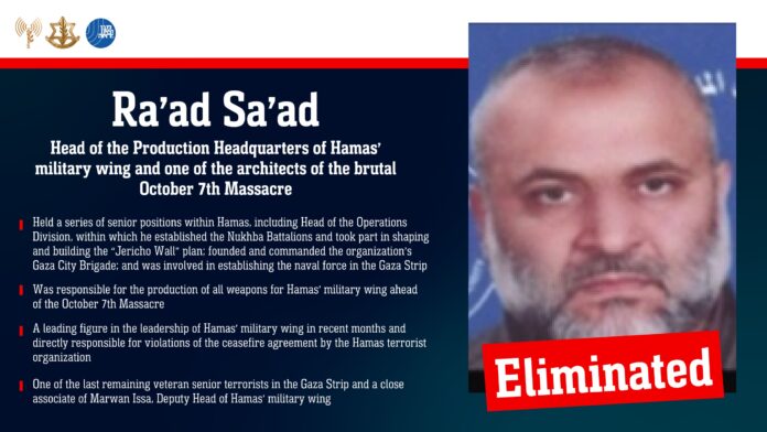 Ra'ad Sa'ad, Hamas no. 2, eliminated